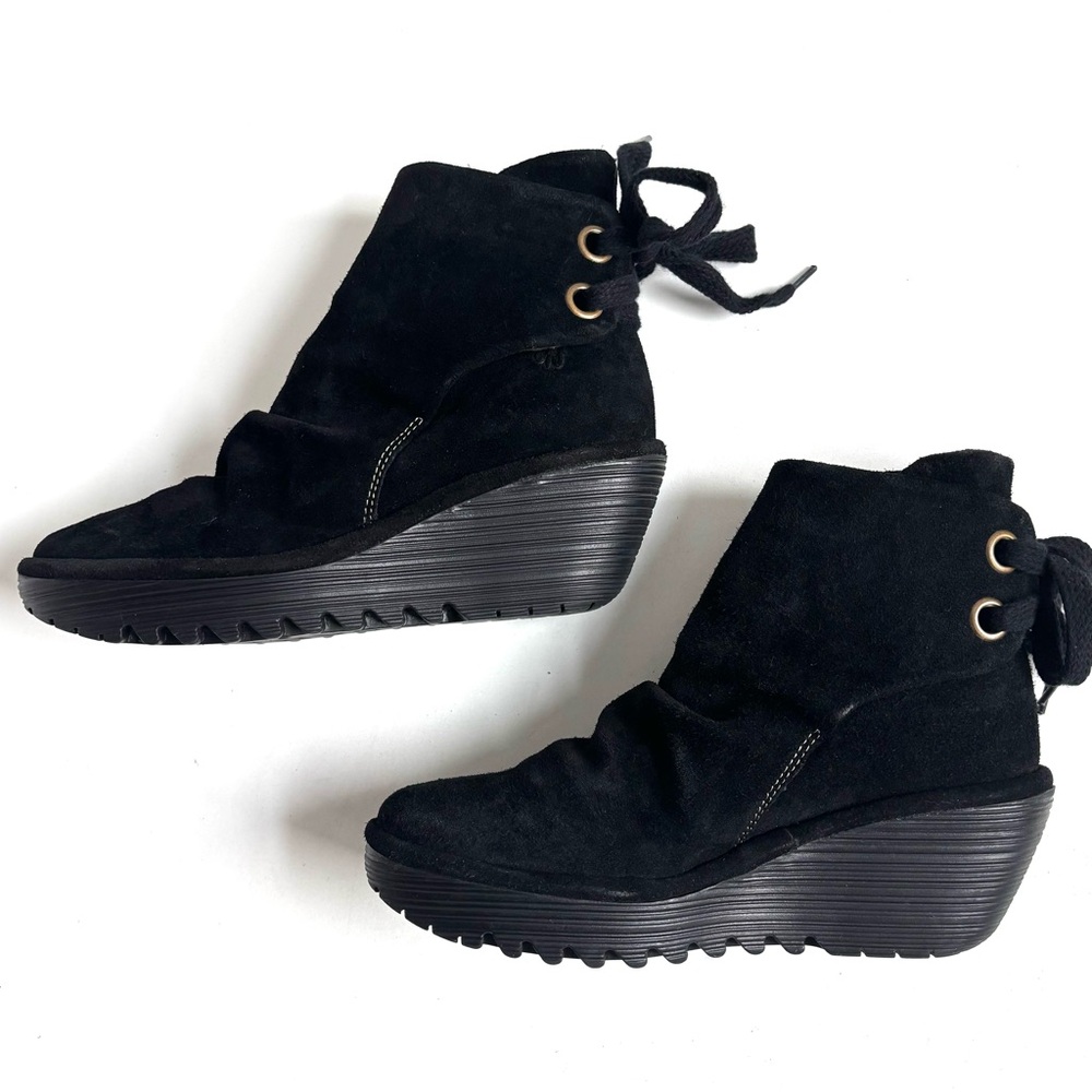 Fly London Yama Suede Wedge Ankle Boots Black Size EU 39 US 8-8.5 - Picture 10 of 16